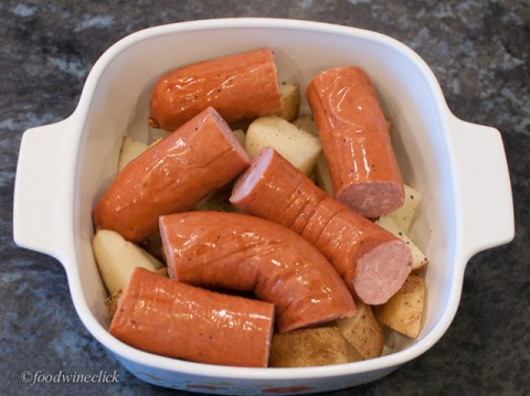 Next, the Kielbasi. We use Turkey sausage.