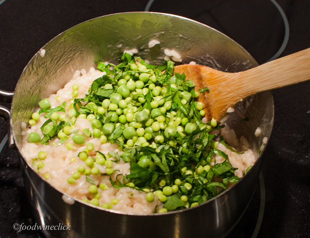 Folding in the spring peas & fresh basil