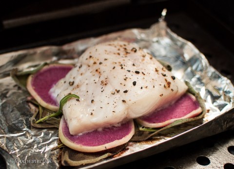 Garden herbs and watermelon radish gently infuse walleye on the grill