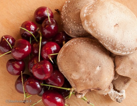 cherries and shiitake mushrooms