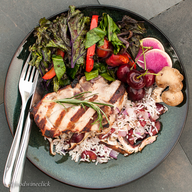 pork chops with stuffing and grilled salad