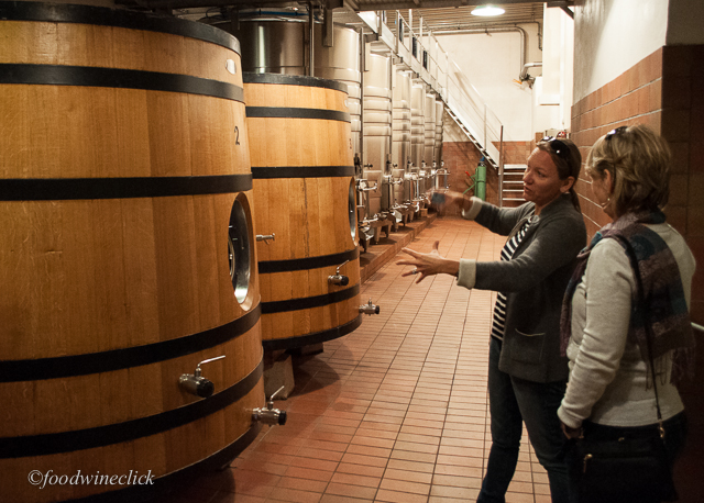 Oak fermentation tanks, open top to allow foot trodding the grapes.