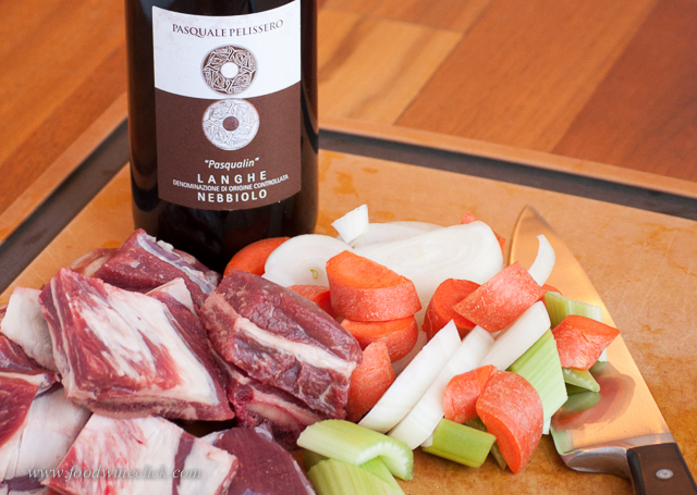 Perfect ingredients: local farm raised beef with Langhe Nebbiolo from Piemonte