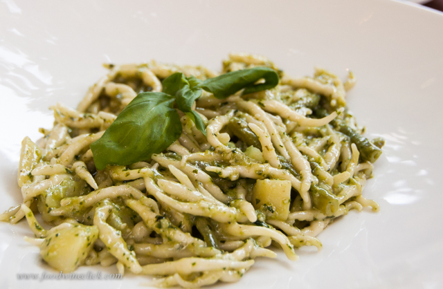 The real thing: trofie (pasta) al pesto, handmade pesto, handmade trofie pasta in the Cinque Terre