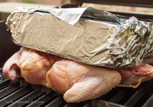 The hot bricks help cook the chicken from both the top and the bottom.
