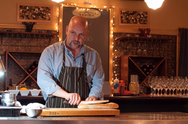 Properly slicing the bread. Chef Craig Sharpe showed us how good technique is a great start.