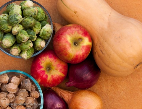 Apples & ground cherries add sweet highlights to brussels sprouts, onions & butternut squash