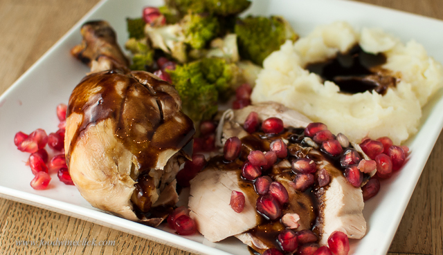 Pomegranate forms the basis of the sauce and the bright color to the dish