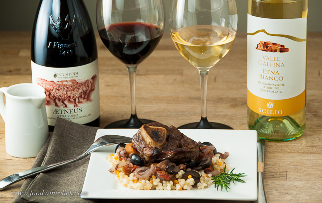goat shanks with etna rosso and etna bianco wine