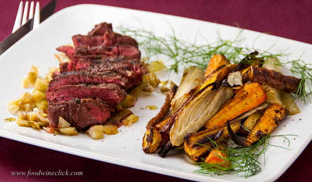 Umbrian style steak with roasted carrots and fennel
