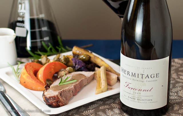 Fall vegetables and gravy on the meat provide plenty of rich earthiness for the wine.