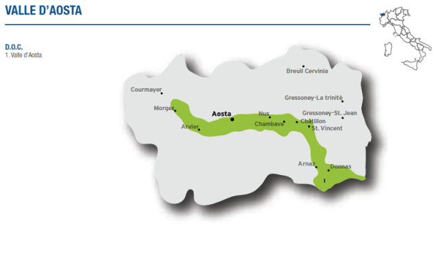 Tiny Italian region tucked far into the northwest corner of Italy. Bordering the Piemonte, Switzerland and France. map courtesy of www.italianwinecentral.com