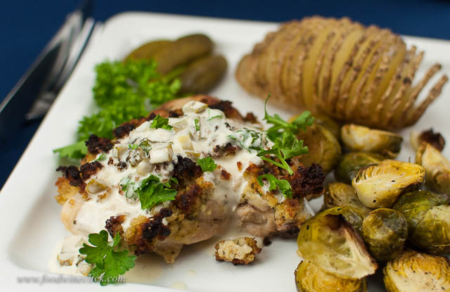 Mustard Chicken with Cornichon Cream Sauce