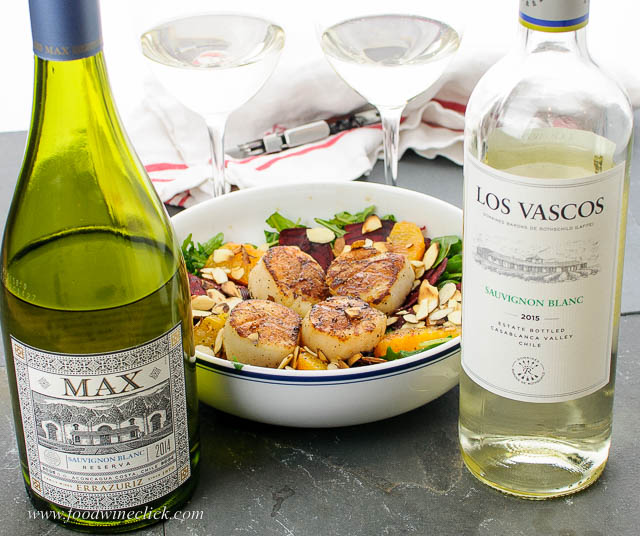 Errazuriz and Los Vascos Sauvignon Blancs with seared scallop salad