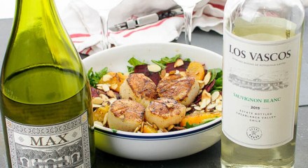 Errazuriz and Los Vascos Sauvignon Blancs with seared scallop salad