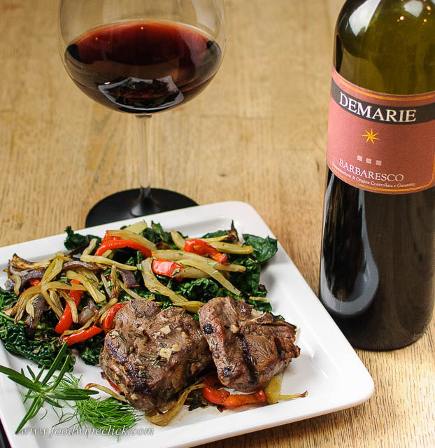 Barbaresco, lamb chops and grilled salad.