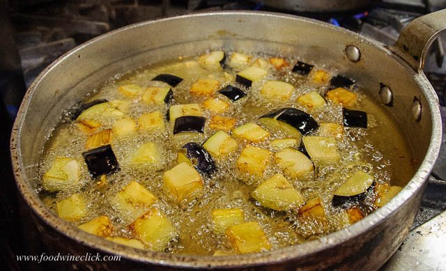 Frying eggplant
