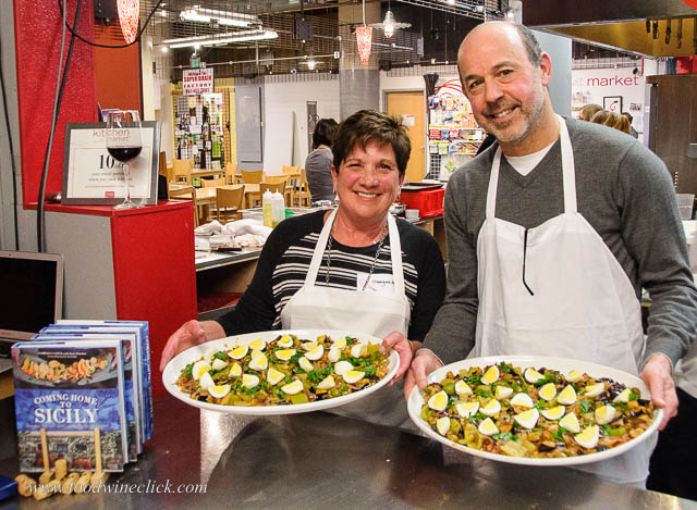Chefs presenting eggplant caponata