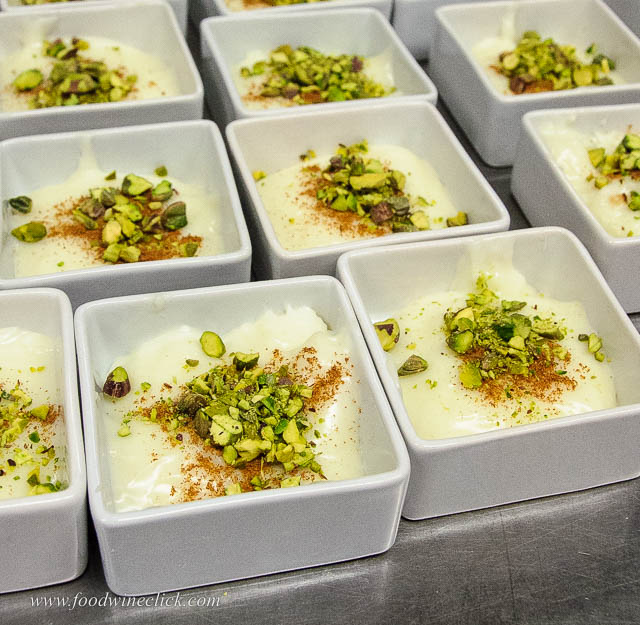 pistachio topped almond pudding