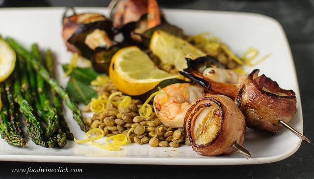 Seafood brochettes done on the grill