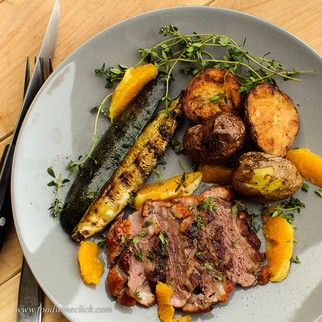 Reverse seared grilled orange duck 