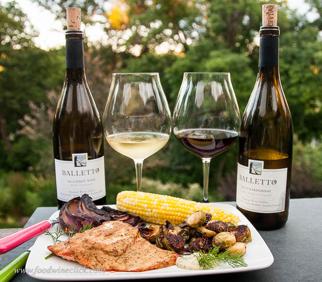 Balletto Chardonnay and Balletto Pinot Noir paired with salmon