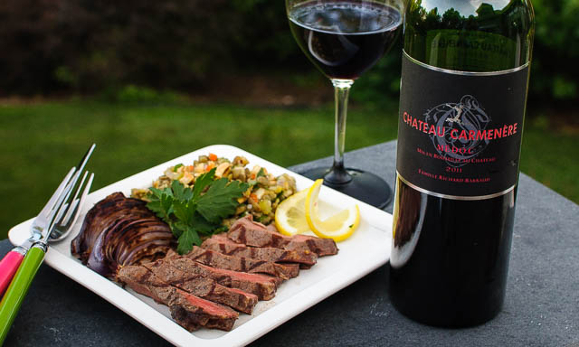 Chateau Carmenere Medoc with steak and lentil salad