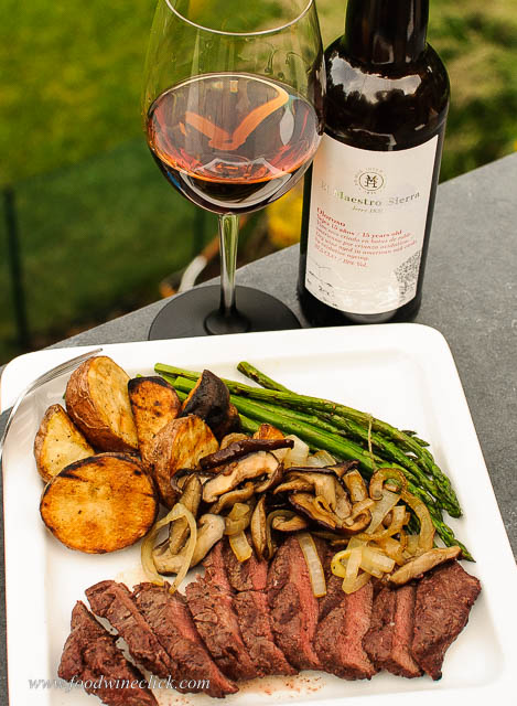 Oloroso sherry paired with steak & sherry sauteed mushrooms