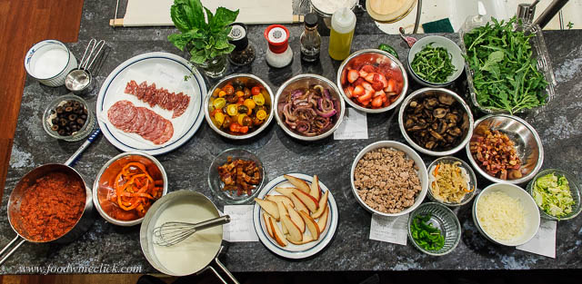 A variety of pizza toppings