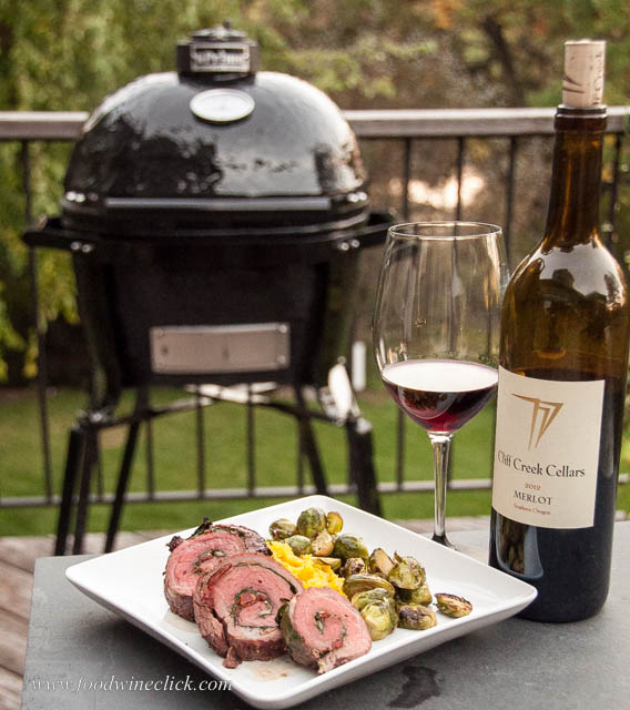 Reverse seared flank steak roulade and Primo Grill