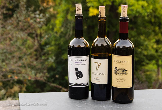 Merlot wine from Duckhorn, Cliff Creek and Cannonball
