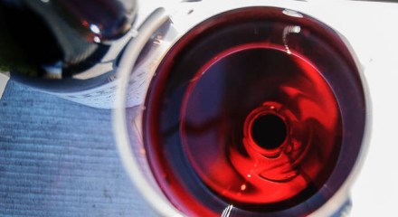 Translucent red of Beaujolais wine
