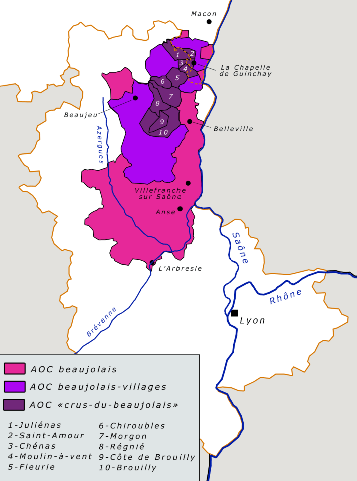 Beaujolais region map from wikimedia.org
