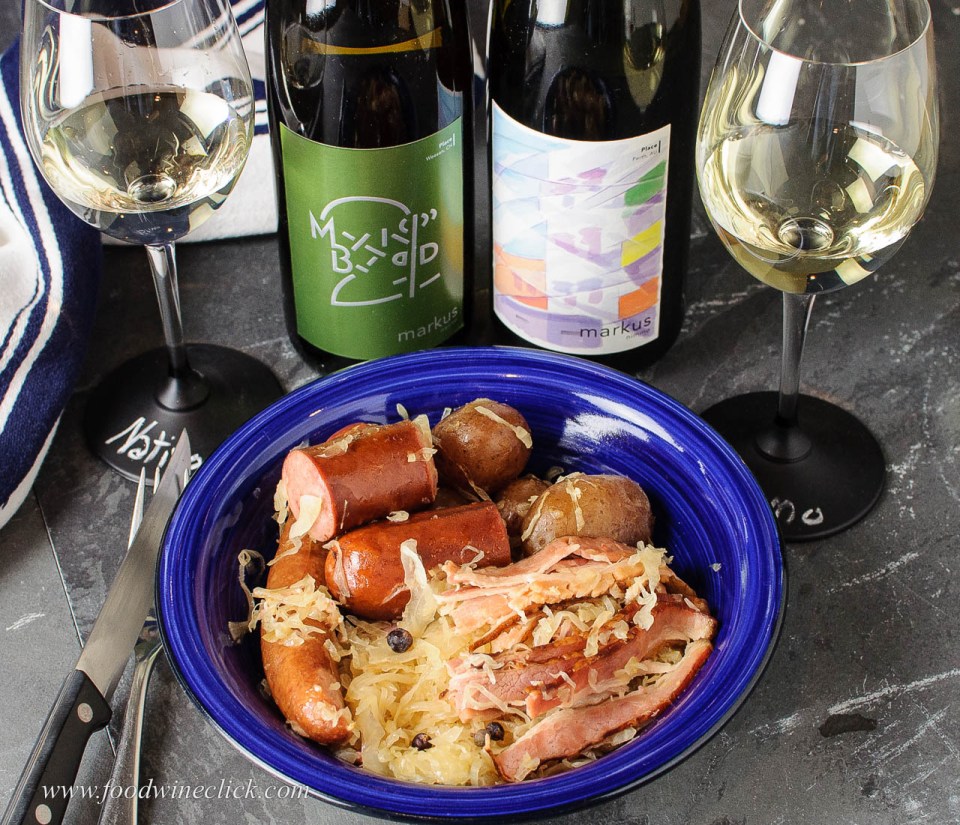 Markus Wine Co whites with Choucroute Garni