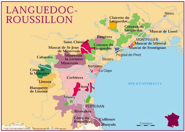 Map of Languedoc-Roussillon courtesy of www.vinissime68.com