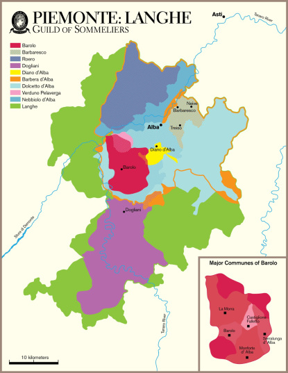 Map of the Langhe and Roero, courtesy of Guild of Sommeliers