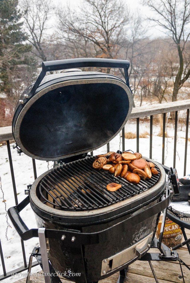 Primo Junior Grill smoking mushrooms
