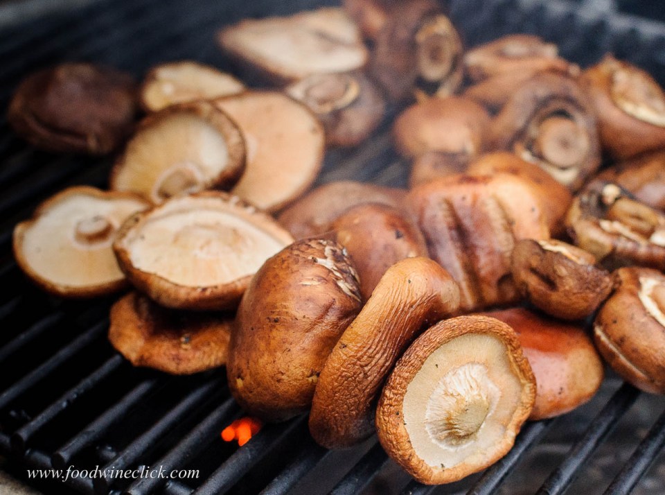 smoking mushrooms on a grill