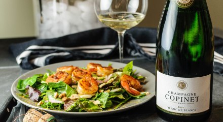 Champagne Copinet Marie paired with Curried Shrimp Salad