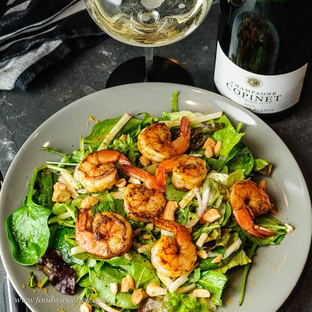 Curried shrimp salad with Champagne Copinet Marie