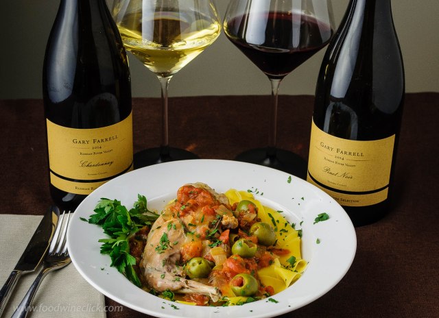 Gary Farrell wines with rabbit & green olives