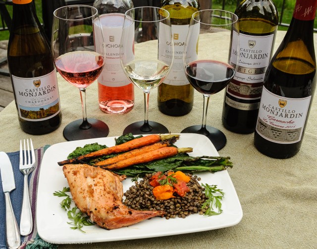 Grill roasted rabbit with a variety of Navarra wines