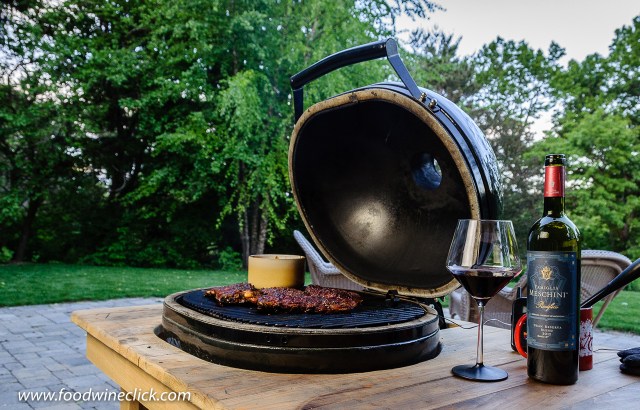 Primo grill with ribs and Famiglia Meschni red wine