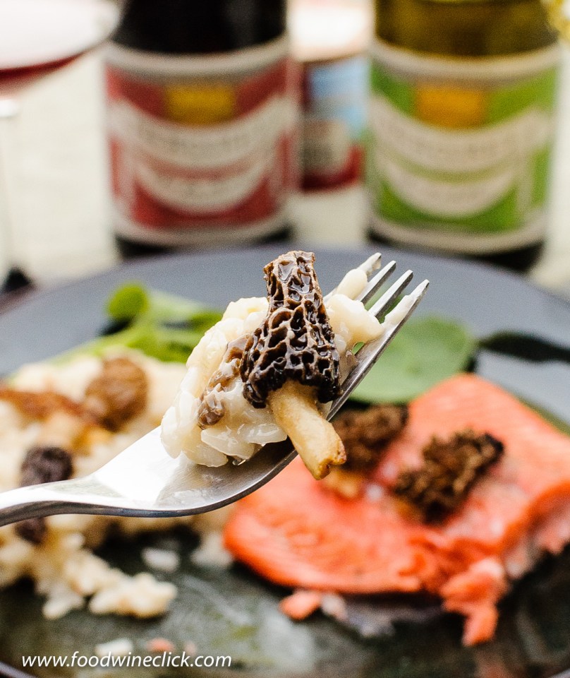 A bite of morel mushroom risotto