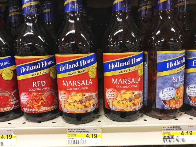 Marsala cooking wine on the grocery shelf