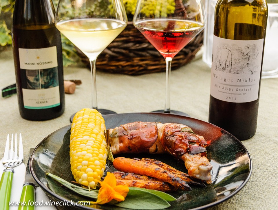 Grilled chicken saltimbocca with Kerner and Schiava Alto Adige wines