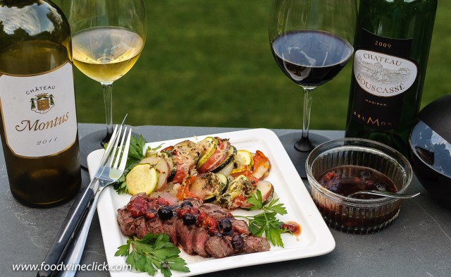 Vignobles Brumont wines with steak with Madeira fruit sauce and a vegetable gratin