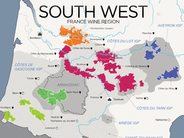 Southwest France wine map