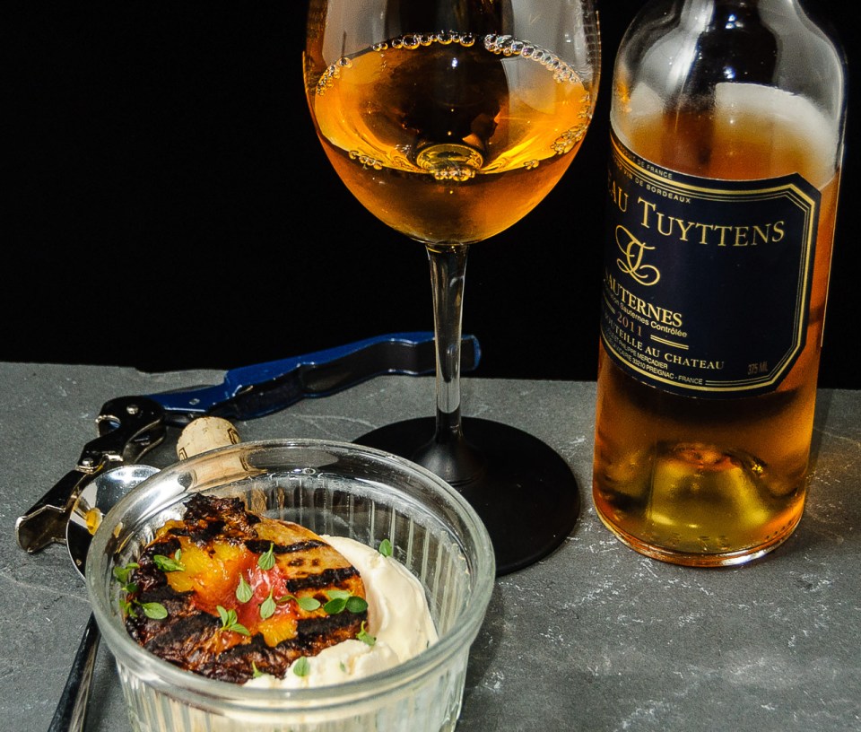 Sauternes served with grilled peach