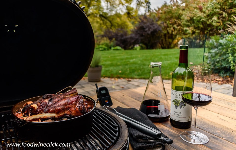 Lamb shanks on the grill with Grgich Hills Estate Merlot